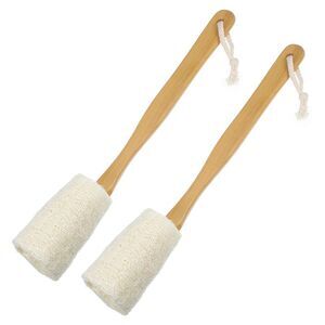 2 Pcs Bath Brush for Shower with Long Wood Handle Brown Beige 3.9Inches